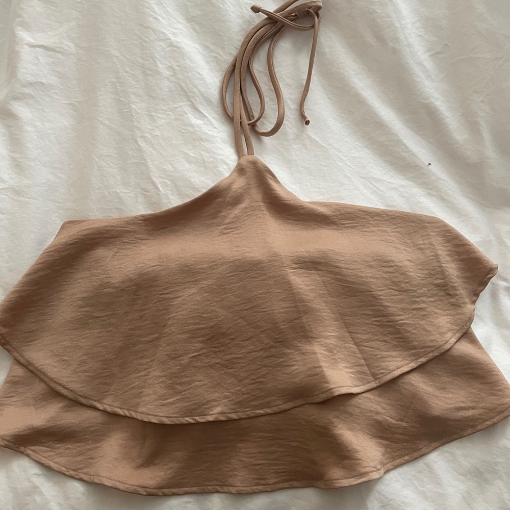 FAbrik halter tan ruffle crop top